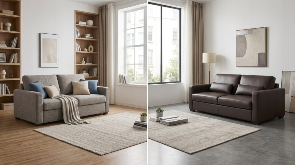 fabric vs leather sofa cum bed