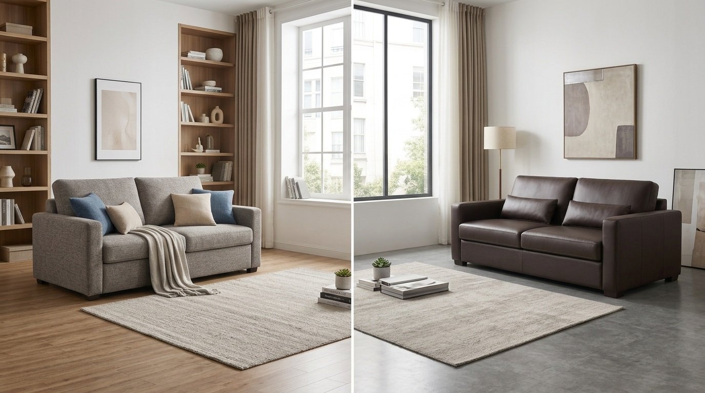 fabric vs leather sofa cum bed